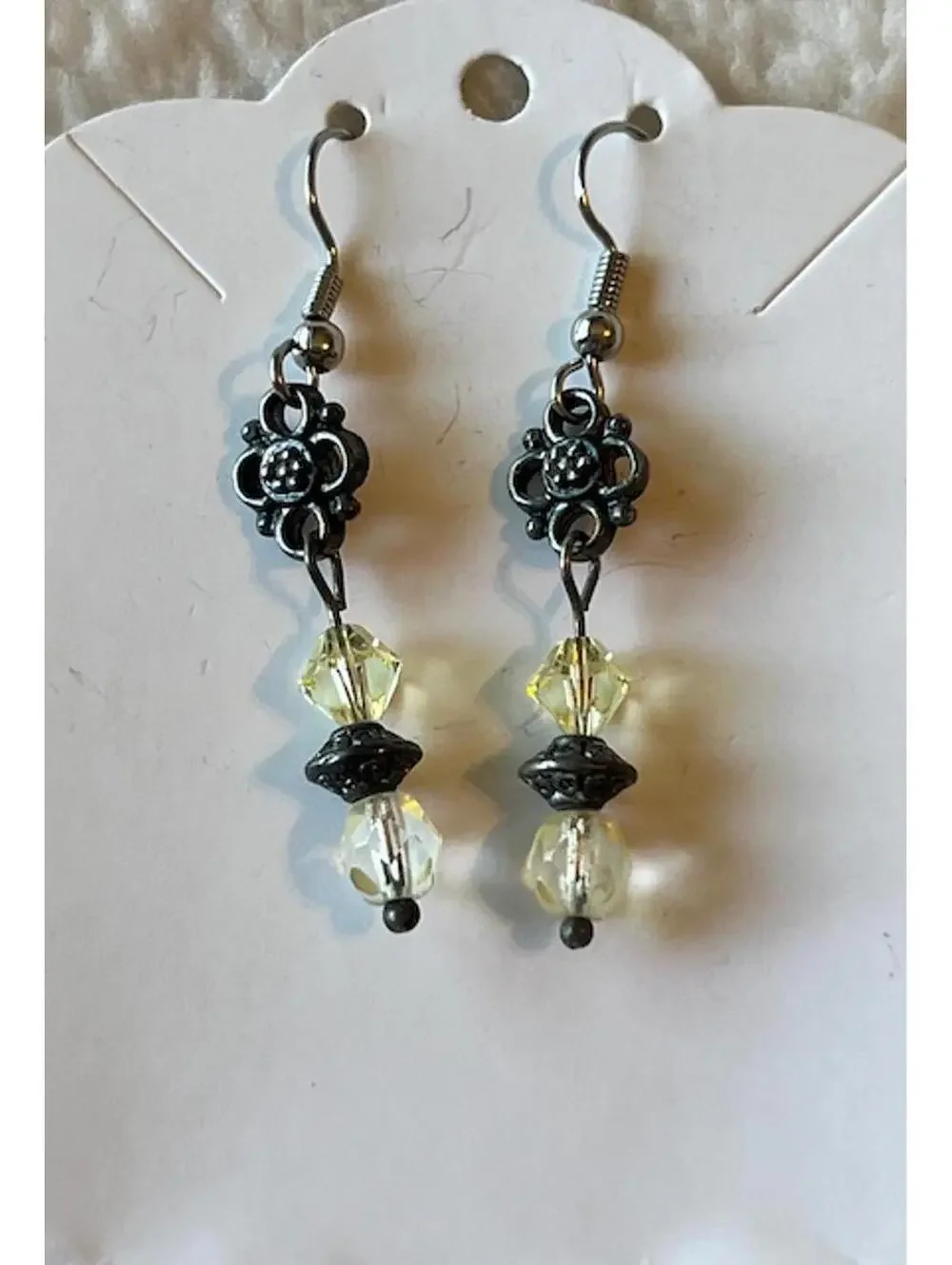 Vintage Style Dangling Earrings with Yellow and Clear Beads